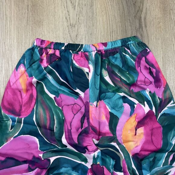 Fabletics Sleep Pant Womens Small Painted Tulips Pink Green Lounge Pajama Pants - Picture 9 of 12